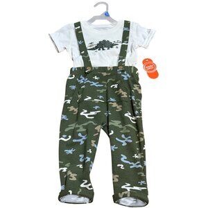 NWT Wonder Nation Baby Boys 24M 2-Piece Outfit Set Dinosaur Shirt & Suspenders